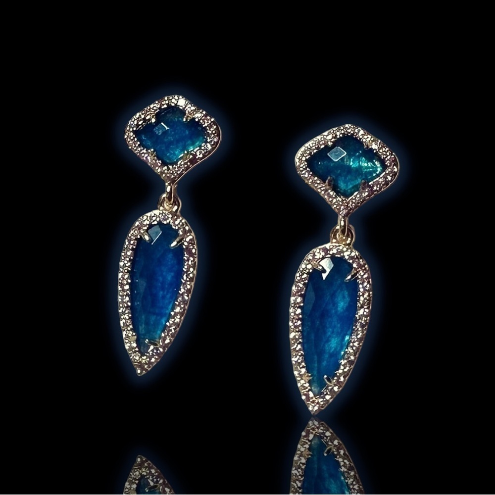 NEW Marbled Blue Imitation Gemstone & CZ Spike Dangle Drop Earrings
